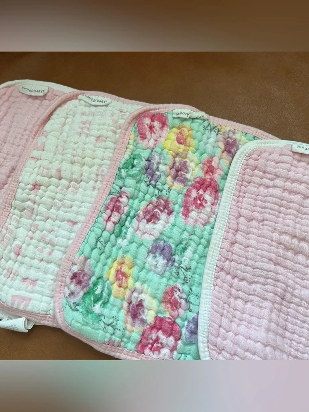 Honest Baby Clothing Organic Bundle of 4 Pink crinkle muslin baby washcloths